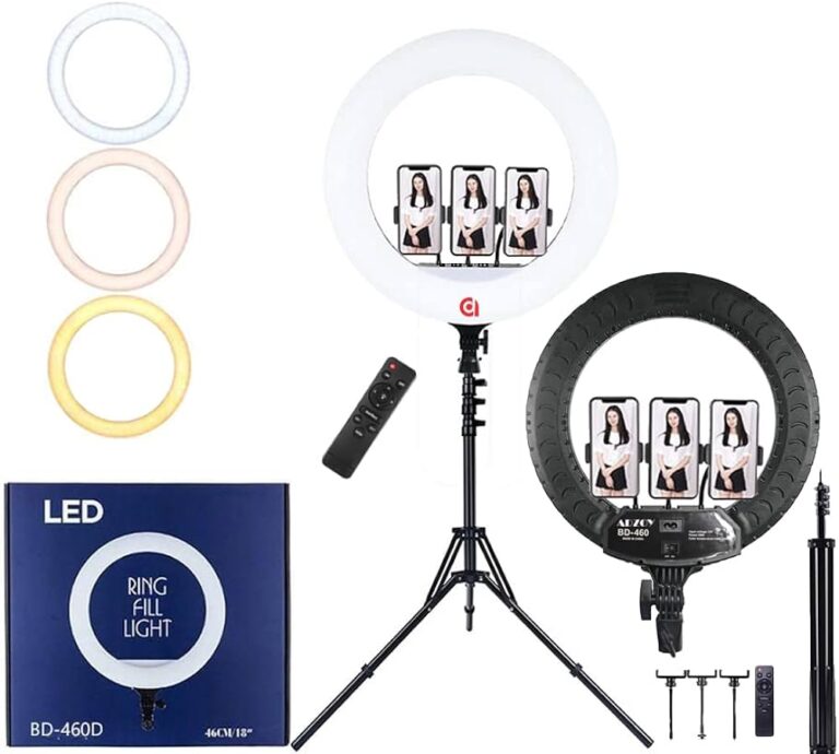 18″ Inch (45cm) LED Ring Light & 3 Phone Holder With Tripod stand