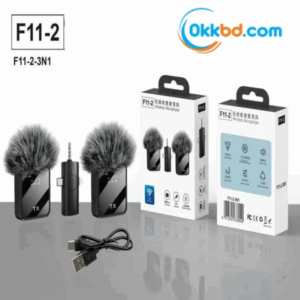 F11-2 Wireless Collar Microphone with 99% Noise Cancellation for iPhone, Android & Type-C Devices