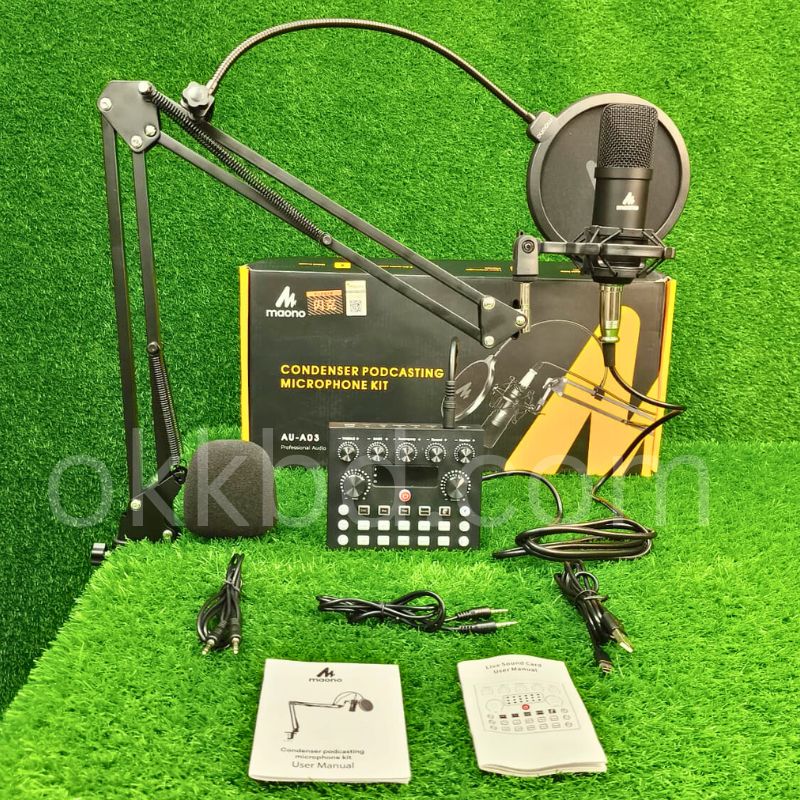 Maono AU-A03 Condenser Microphone Kit + V8s Professional Sound Card - Image 2