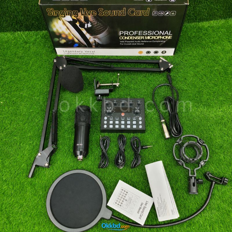 BM 800 Studio condenser Microphone set with V8s Sound Card Black color - Image 3